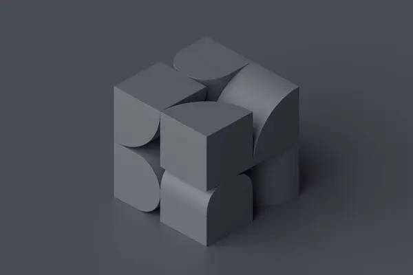 Abstract 3d render, black cube shape, geometric design