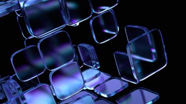 Koyu arkaplan tasarımı, soyut geometrik bloklar, 3d oluşturma
