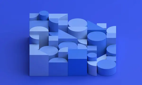 Composición Geométrica Abstracta Diseño Fondo Azul Renderizado Imagen De Stock