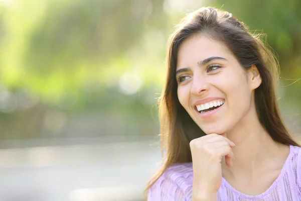 Happy Woman Perfect Smile Looking Away Park Royalty Free Stock Photos