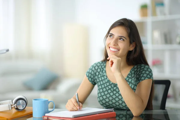 Happy Student Dreaming Looking Side Home — Stock Photo, Image