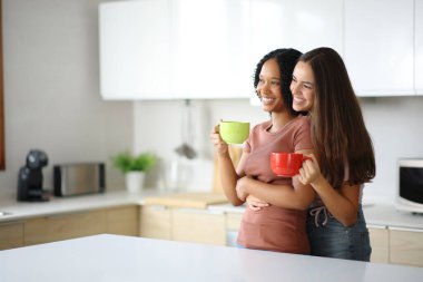 Lezbiyen, ırklar arası bir çift mutfakta içki içerken gözlerini kaçırıyor.