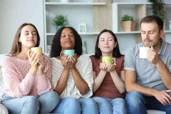 Dört arkadaş, evdeki kanepede oturmuş içki kokusu alıyorlar.