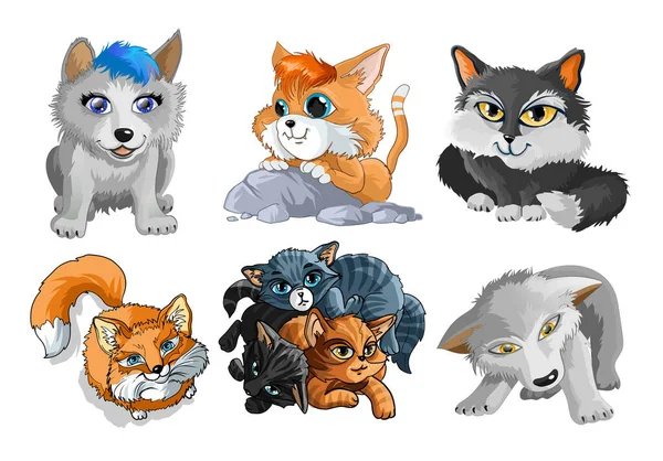 Niedliche Cartoon Cats Maulkorb Vector Set Hunde Katzen Sammlung Von Vektorgrafiken