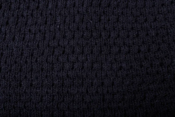 Tessuto Nero Lavorato Maglia Sfondo Sfondo Tessile Sciarpa Maglione Superficie — Foto Stock