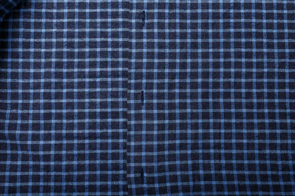 dark blue checkboard pattern shirt fabric background, garment texture with buttons