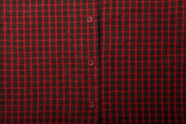 dark red checkboard pattern shirt fabric background, garment texture with buttons