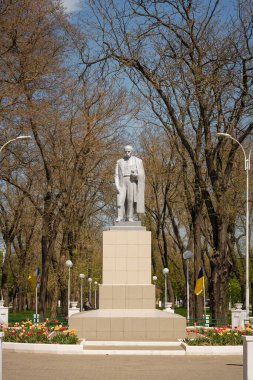 Izmail, Ukraine. Spring 2024. Monument of Taras Shevchenko, famous Ukrainian writer, poet. Historical sightseeing. clipart