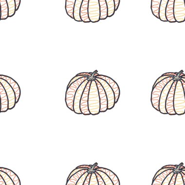 Beyaz arka planda kusursuz el çizimi balkabağı deseni. Keçeli kalem çizimi