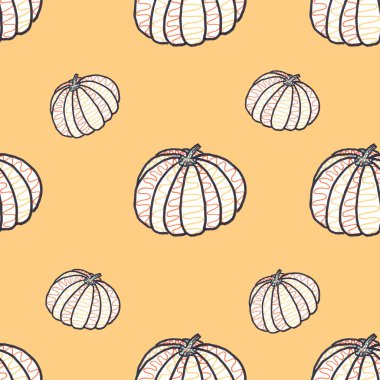 Turuncu arka planda büyük ve küçük el çizimlerinin kusursuz deseni. Keçeli kalem çizimi