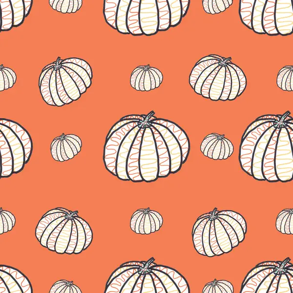 Turuncu arka planda büyük ve küçük el çizimlerinin kusursuz deseni. Keçeli kalem çizimi