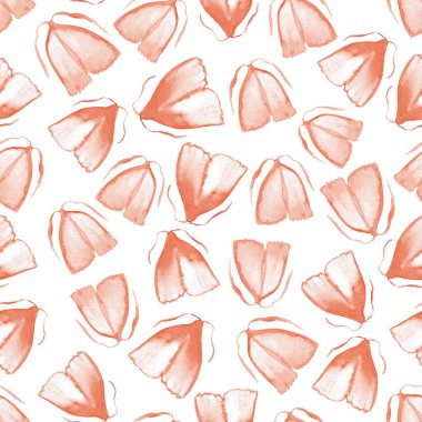 Turuncu güvelerin kusursuz desenleri beyaz arka planda suluboya çizimleri.