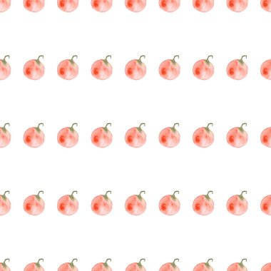 Beyaz zemin üzerinde suluboya balkabaklarının kusursuz deseni, elle boyanmış resimleme elementleri