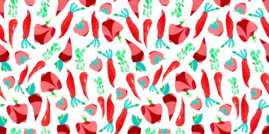 Sebzelerin kusursuz deseni beyaz arka planda kağıt kolajı. Havuç, pancar ve kırmızı biber.