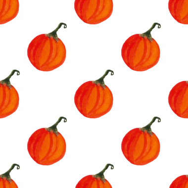 Beyaz zemin üzerinde suluboya balkabaklarının kusursuz deseni, elle boyanmış resimleme elementleri