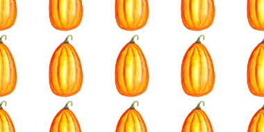 Beyaz zemin üzerinde suluboya balkabaklarının kusursuz deseni, elle boyanmış resimleme elementleri