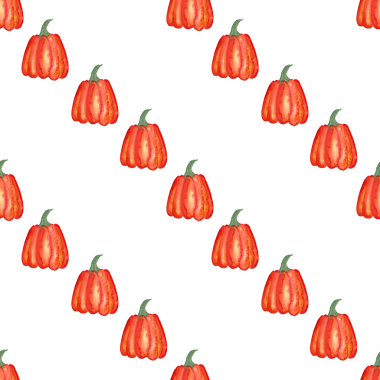 Beyaz zemin üzerinde suluboya balkabaklarının kusursuz deseni, elle boyanmış resimleme elementleri