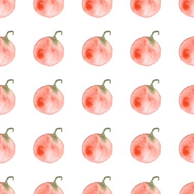 Beyaz zemin üzerinde suluboya balkabaklarının kusursuz deseni, elle boyanmış resimleme elementleri
