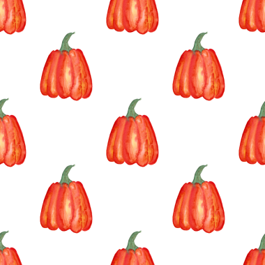 Beyaz zemin üzerinde suluboya balkabaklarının kusursuz deseni, elle boyanmış resimleme elementleri