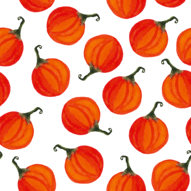 Beyaz zemin üzerinde suluboya balkabaklarının kusursuz deseni, elle boyanmış resimleme elementleri