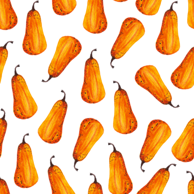 Beyaz zemin üzerinde suluboya balkabaklarının kusursuz deseni, elle boyanmış resimleme elementleri