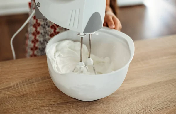 stock image Whisking Cream Cheese maskarpone with Sugar for the Cake tiramisu