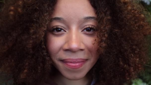 Beautiful Young African American Woman Beautiful Woman Face Close Portrait — Stok video