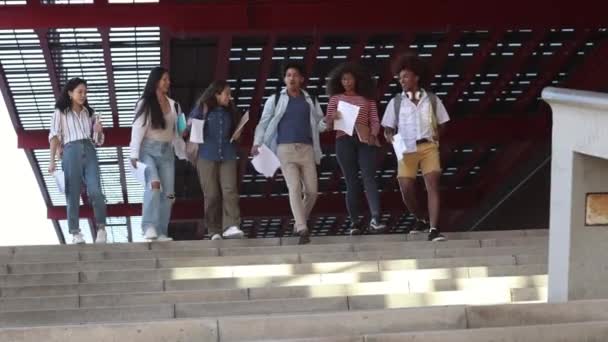 Группа Студентов Бросает Документы Заканчивают Занятия Заканчивают Экзамены — стоковое видео