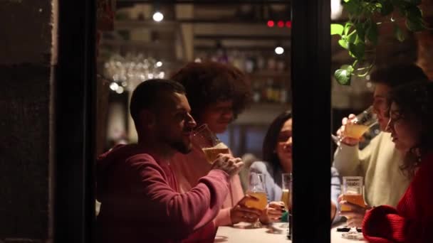 Multiraciale Vrienden Een Bar Mensen Die Plezier Hebben Bier Drinken — Stockvideo