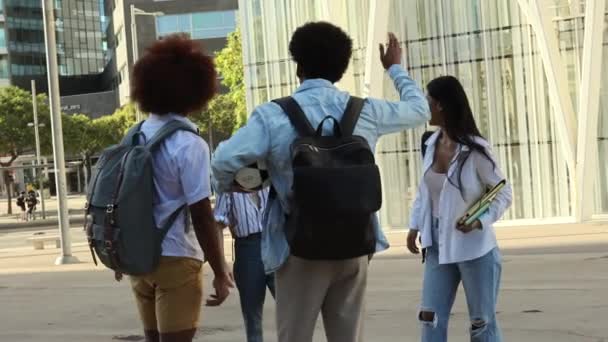 Colegas Multirraciais Adolescentes Abraçar Uns Aos Outros Depois Férias Verão — Vídeo de Stock