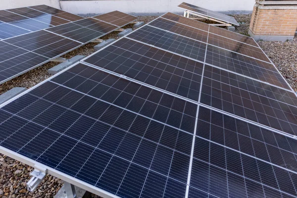 Pohled Průmyslové Solární Panely — Stock fotografie