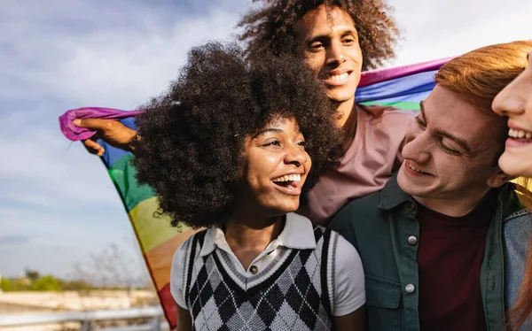 Grupo Jóvenes Diversos Lgbt Orgullo Gay Concepto Diversidad Gay Lesbiana — Foto de Stock