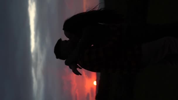 Kissing Couple Love Sunset Silhouette Couple Love Sunset — Stock Video
