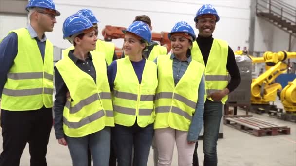 Group Worker Factory Engineer Men Women Standing Confidence Success People — ストック動画