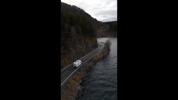 Video Drone Road Motorhome Mountain Fjord — Vídeo de Stock