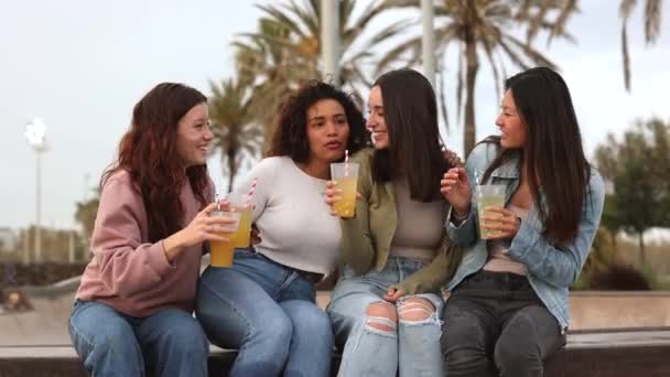 Csoport Multiraciális Barátok Frissítők Együtt Strandon — Stock videók