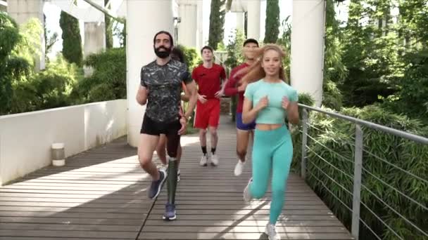 Skupina Multiraciálních Běžců Postupujících Pro Fitness Zdraví Wellness — Stock video