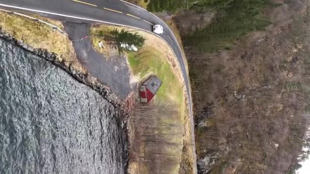 Motorhome Driving Norwegian Road Plane Drone — Stock Video