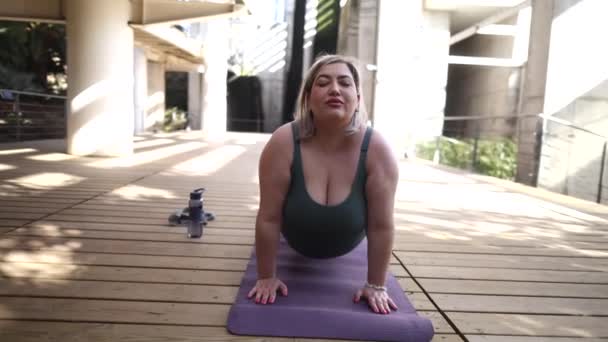 Een Inspirerende Yogasessie Met Een Vrouw Die Deskundig Poseert Haar — Stockvideo
