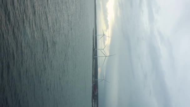 Wind Turbines Stand Setting Sun Vast Ocean Symbol Renewable Potential — 图库视频影像