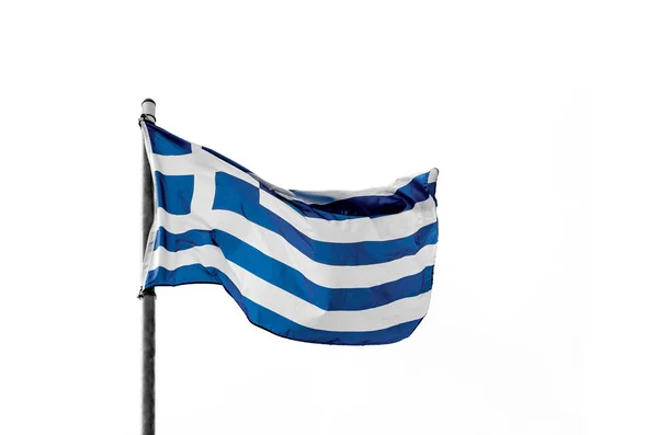 Hellenische Flagge Schwenkend Griechische Flagge Schwenkend Vereinzelt Auf Weißem Hintergrund — Stockfoto