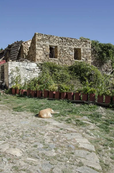Zničen Přestavěn Starý Kamenný Dům Jezeře Doxa Starověkých Feneos Korintu — Stock fotografie