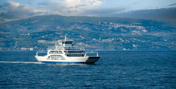 stock image Flat white ferry boat on the Aegean sea, Evoia iasland. Greece