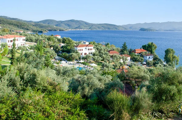 Idylické Prázdniny Domy Výhledem Moře Vesnici Chorto Zálivu Pagasitikos Řecku — Stock fotografie