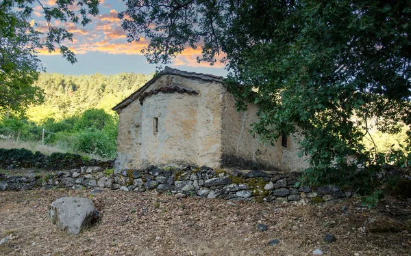old small stone church on the hill .Zarouhla village, Achaia. Greece