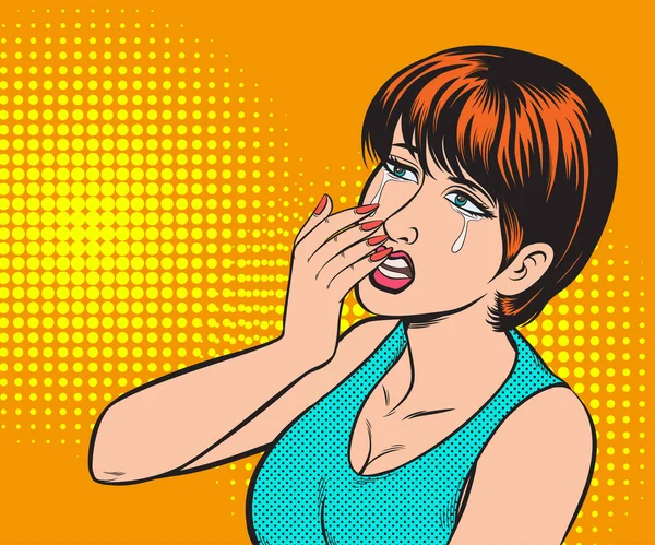 Disappointed Sad Woman Crying Hand Drawn Style Vector Design Illustration — ストックベクタ