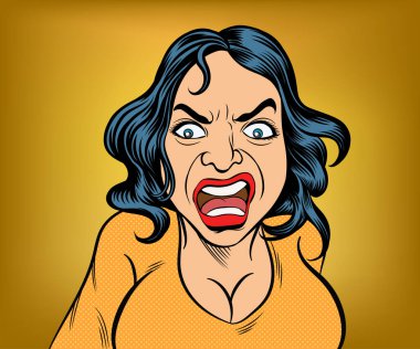 Kadın kızgındı, üzgündü. El çizimi stil tasarımı çizimleriydi..