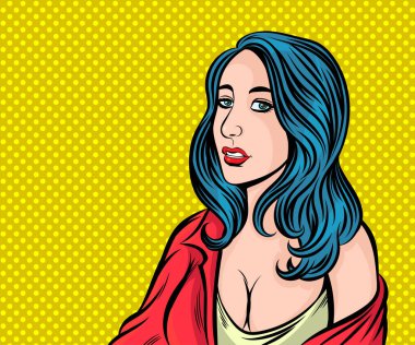 Seksi elbiseli kadın. Pop art retro illüstrasyon çizgi roman tarzı vektörü