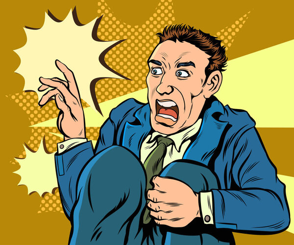 businessman shocked, scared, worried.hand drawn style vector design illustration.