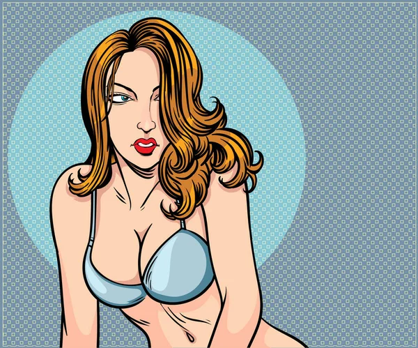 Mulher Vestido Sexy Arte Pop Ilustração Retro Vetor Estilo Cômico — Vetor de Stock